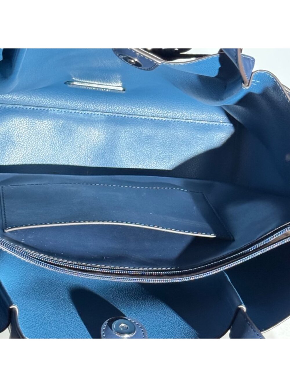 Michael Kors Blue Pebbled Leather Tote Bag Snap Closure & Dual Shoulder Straps - Picture 9 of 14